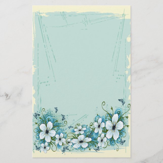 Papelaria Floral Azul de Verão e Borboletas (Frente)