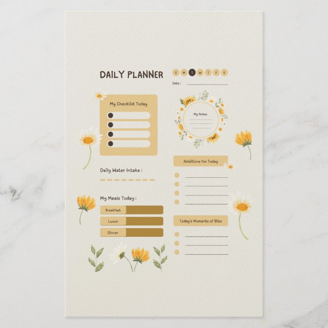 Papelaria Floral Daily Planner with Sunflowers & Daisies (Frente)