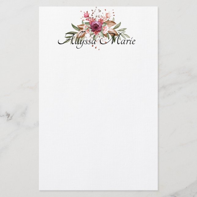 Papelaria Floral de Aquarela Elegante Personalizado (Frente)