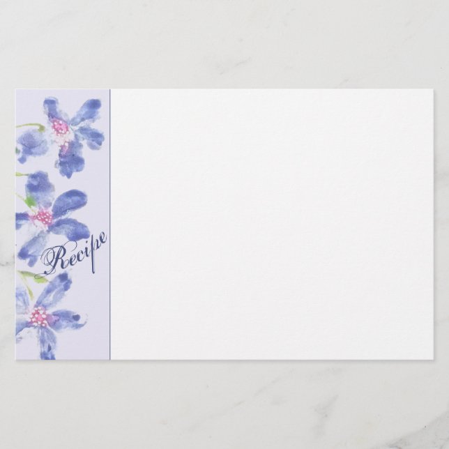 Papelaria Floral de Cor de Água Azul (Frente)