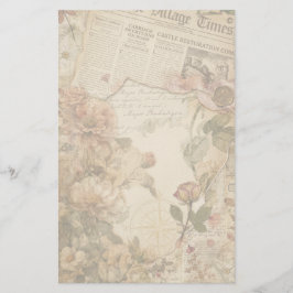 Papelaria Floral de Jornal Antigo Estilo de Carta