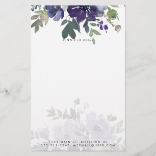Papelaria Floral personalizado em aquarela roxa