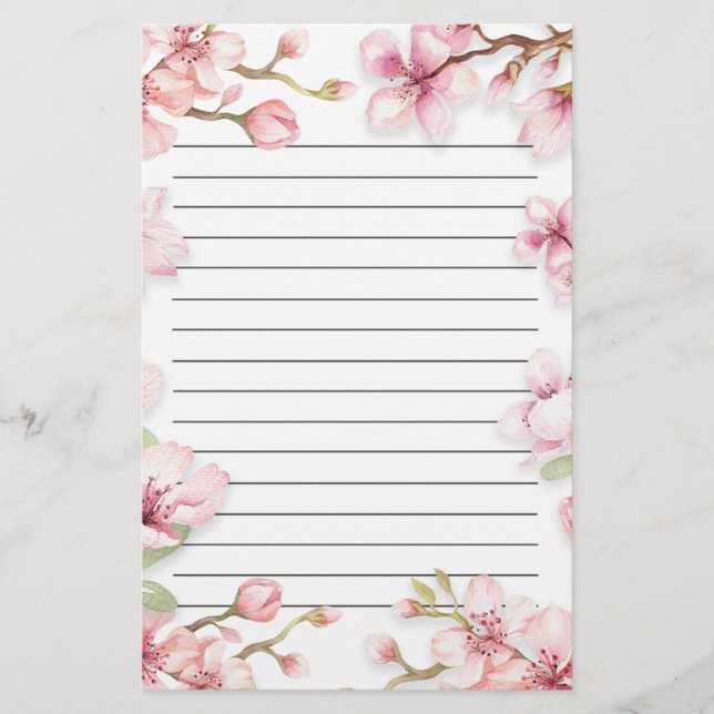 Papelaria Floral Rosa Branco Primavera Forrado (Frente)