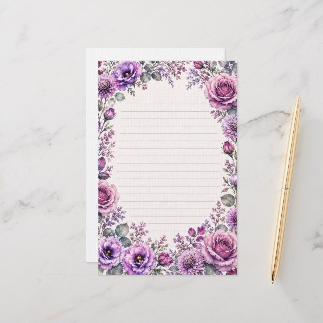 Papelaria Floral Roxo. (Frente/Verso In Situ)
