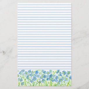 Papelaria Flores azuis da aguarela do linho alinhadas