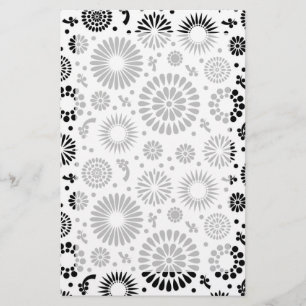 Papelaria Flores boho Padrão floral vetorial preto e branco