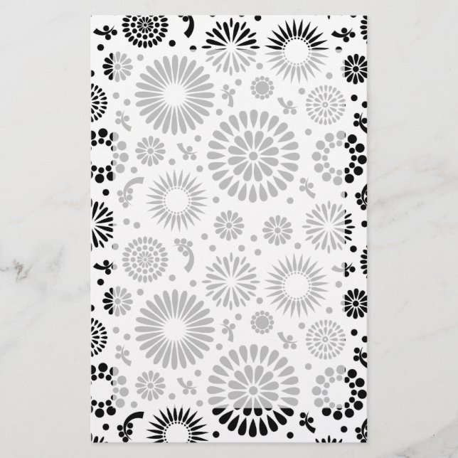 Papelaria Flores boho Padrão floral vetorial preto e branco (Frente)