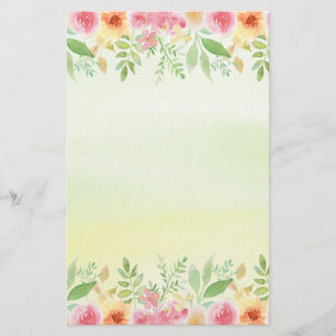 Papelaria Flores Bonito de Cor de Água Rosa e Amarela