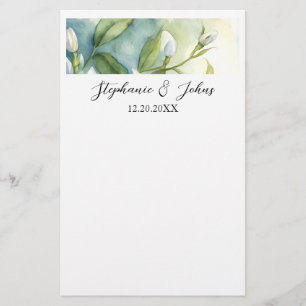 Papelaria Flores Brancas Folhas Verdes Elegantes Casamento R