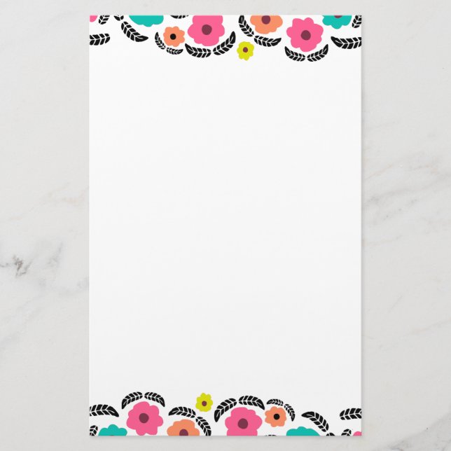 Papelaria Flores Brilhantes Modernas e Folha Negra (Frente)