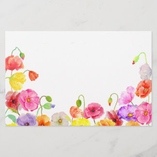 Papelaria Flores coloridas das papoilas da aguarela