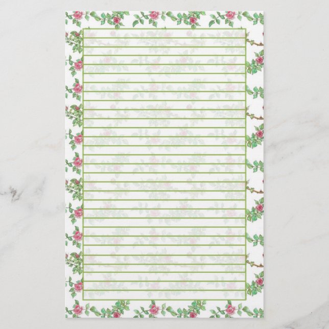 Papelaria Flores De Aquarela De Rosa De Chá Rosa, Vinculadas (Frente)