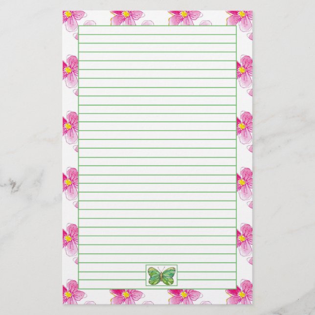 Papelaria Flores De Aquarela Rosa-Coloração-De-Borboleta Lin (Frente)