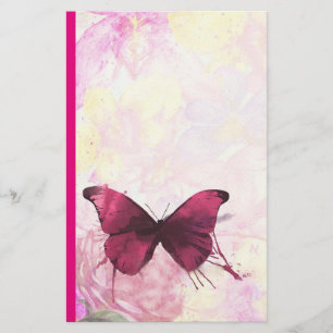 Papelaria Flores de Aquarela rosa e amarela com borboleta