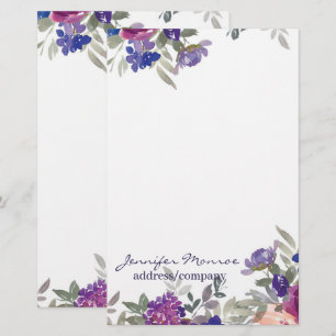 Papelaria Flores de aquarela rosa e roxa personalizadas