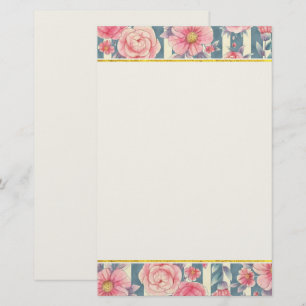 Papelaria Flores de Aquarela Rosa no Papel de Papel de Listr