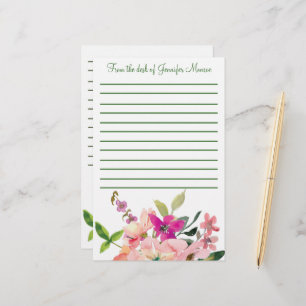 Papelaria Flores de aquarela rosa personalizadas com linhas