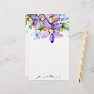 Papelaria Flores de aquarela roxa personalizadas