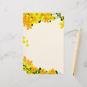 Papelaria Flores de Borda Laranja e Amarela