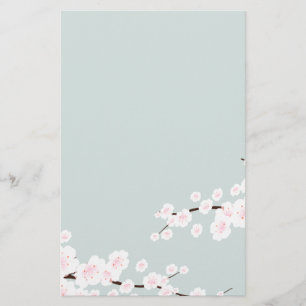Papelaria Flores de cerejeira com fundo do verde da hortelã