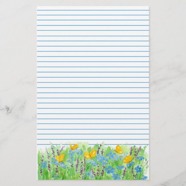 Papelaria Flores De Cor Da Água Azul Da Borboleta Vinculadas (Frente)
