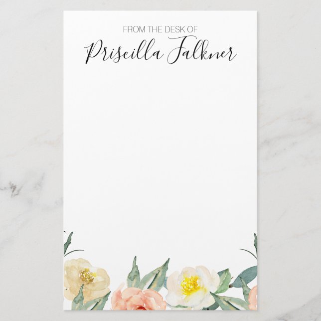 Papelaria Flores De Pêssego De Aquarelas Da Mesa De (Frente)