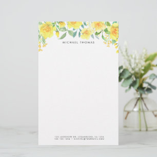 Papelaria Flores de Verão Amarelo de Aquarela Personalizadas