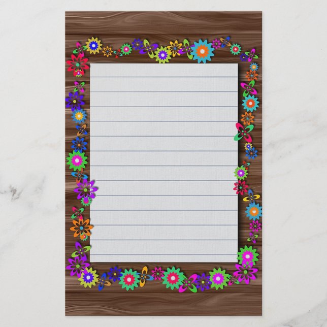 Papelaria Flores e Textura de Madeira (Frente)