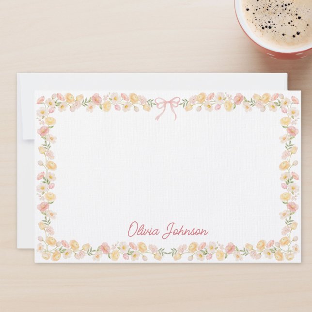 Papelaria Flores Florais Amarelas e Rosas em Aquarela Monogr (Criador carregado)