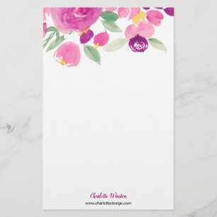 Papelaria Flores florais, cor-de-água, cor-de-rosa-púrpura m
