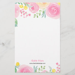 Papelaria Flores florais florais, cor-de-rosa-chic, cor-de-r