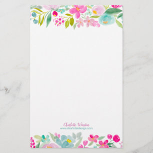 Papelaria Flores florais florais, cor-de-rosa-chic, púrpura,