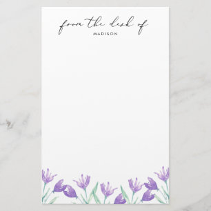 Papelaria Flores Liláticas de Aquarela Personalizadas