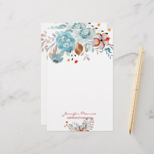 Papelaria Flores personalizadas em aquarela azul e vermelho