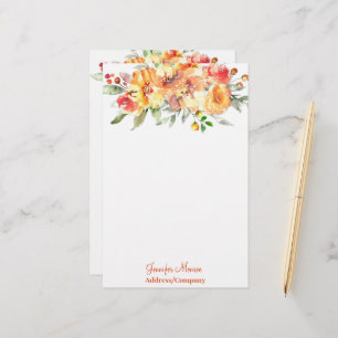 Papelaria Flores personalizadas em aquarela laranja