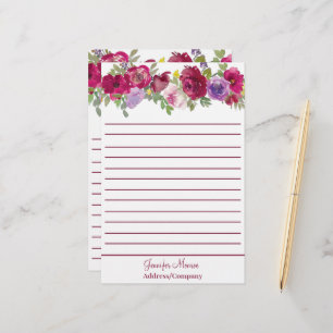 Papelaria Flores personalizadas em aquarela vermelhas e roxa