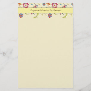 Papelaria Flores Retro ・ Amarelo ・ Papel de Carta