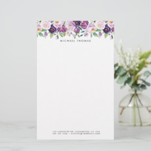 Papelaria Flores Roxas Violetas de Cana-d'Água Personalizada