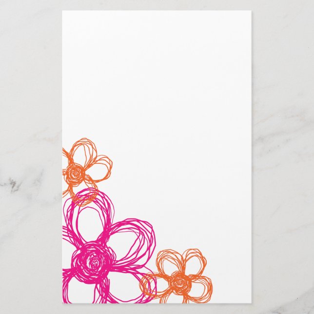 Papelaria Flores Selvagens Laranja e Rosa (Frente)