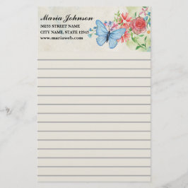 Papelaria Flores Silvestres em Aquarela Elegante e Borboleta