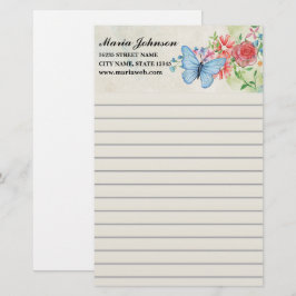 Papelaria Flores Silvestres em Aquarela Elegante e Borboleta