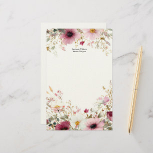 Papelaria Flores Silvestres Rosa Borgonha Personalizadas Flo