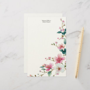 Papelaria Flores Silvestres Rosa Branco Personalizadas Flora