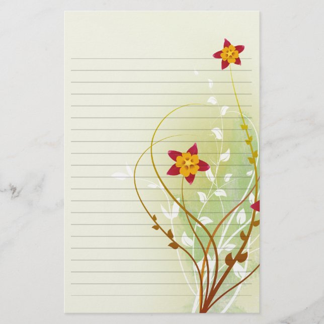 Papelaria Flores vermelhas bonito em papel verde macio (Frente)