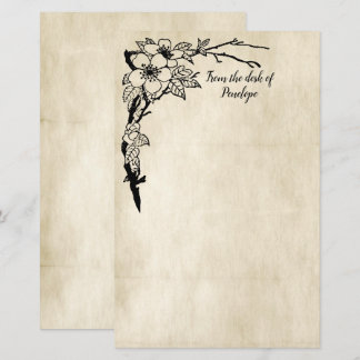 Papelaria Flores Vintage Pergaminho Antigo Adicione Seu Nome