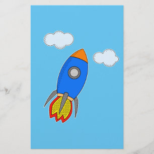Papelaria Foguete De Cartoon No Céu Azul