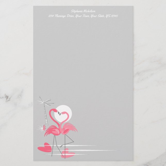 Papelaria Folha de texto do Flamingo Love (Frente)
