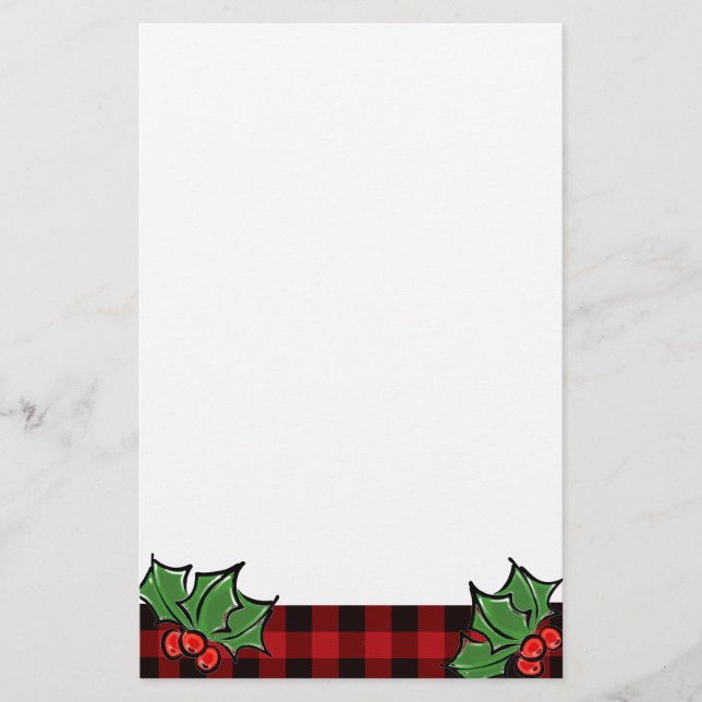 Papelaria Folhas clássicas da Xadrez vermelha Holly (Frente)