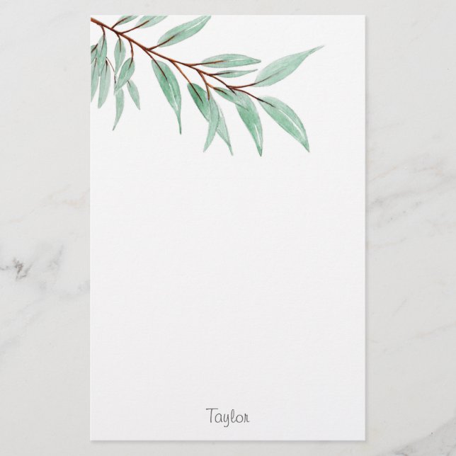 Papelaria Folhas de Eucalyptus com Aquarela (Frente)