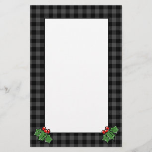 Papelaria Folhas de Holly XADREZ CINZA Torcida de Natal